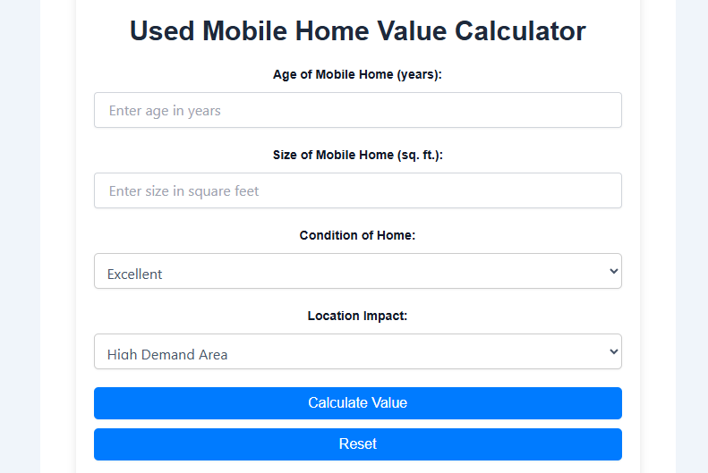Used Mobile Home Value Calculator