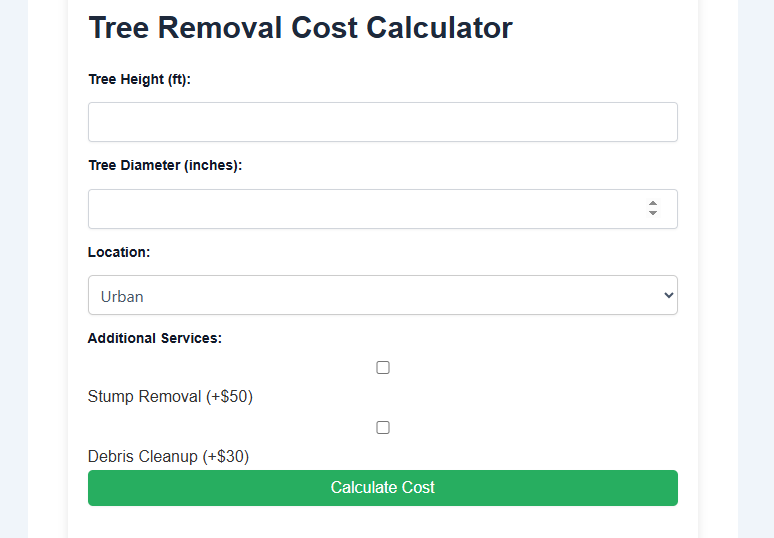 Tree Removal Cost Calculator