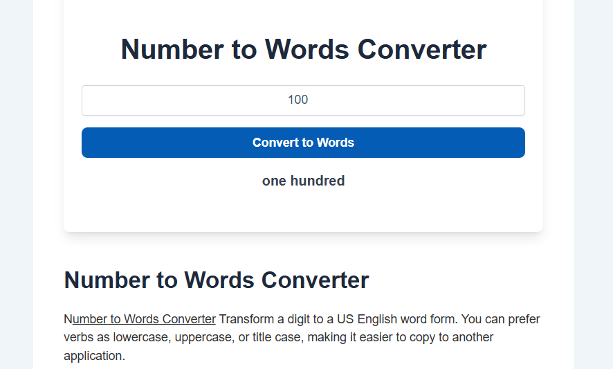 Number to Words Converter