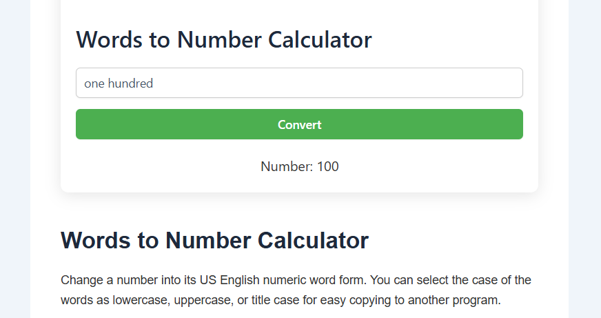 Words to Number Calculator